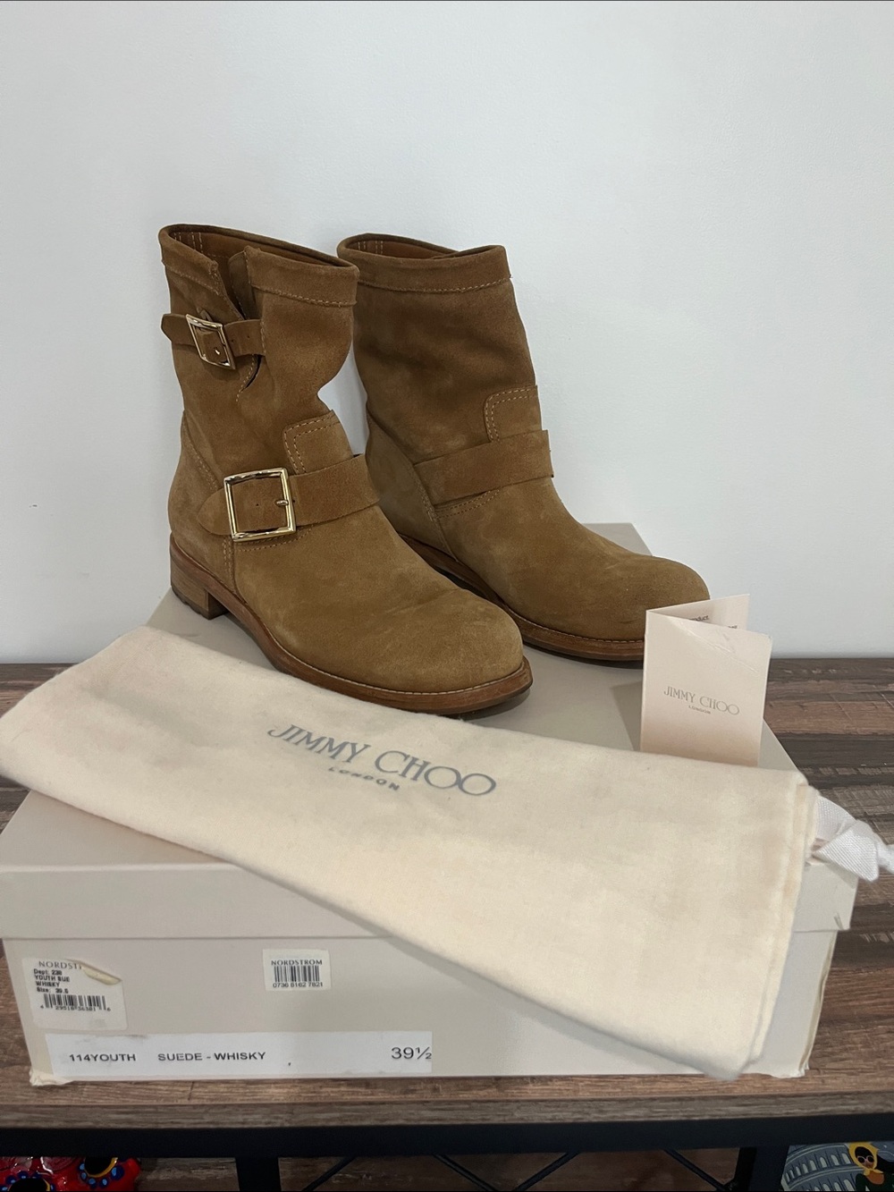 Jimmy Choo Whisky Suede Buckle Ankle Boots - Tan